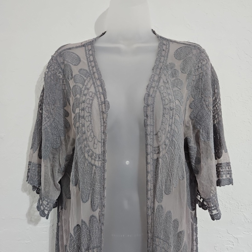 Rebellion Again Sheer Boho Kimono Lace Open Front Cardigan Duster Sz Small - Picture 2 of 9